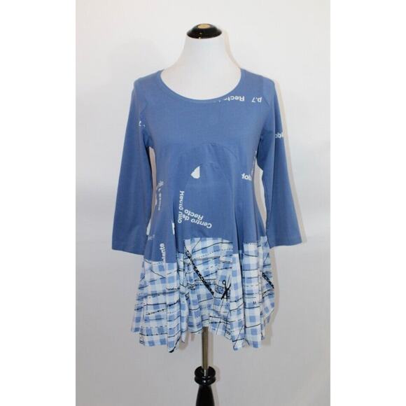 RUNDHOLZ Black Label Sz S Small Blue Sloe Print Pullover Top Tunic NWT - Picture 1 of 9